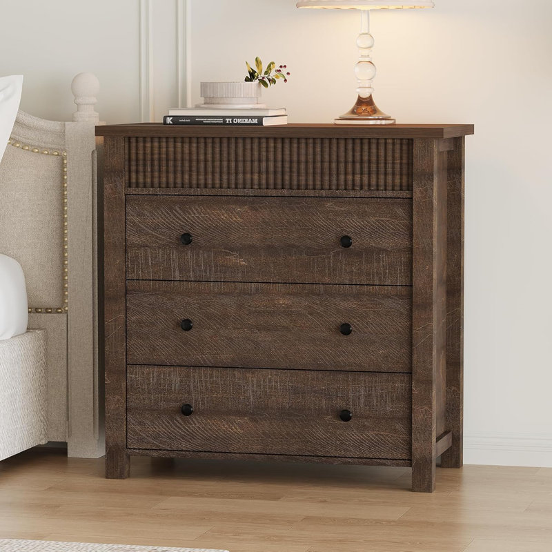 Commode 3 tiroirs pour table de chevet, commode en bois, table de bout cannelée, rangement pour le salon, le couloir et le vestibule