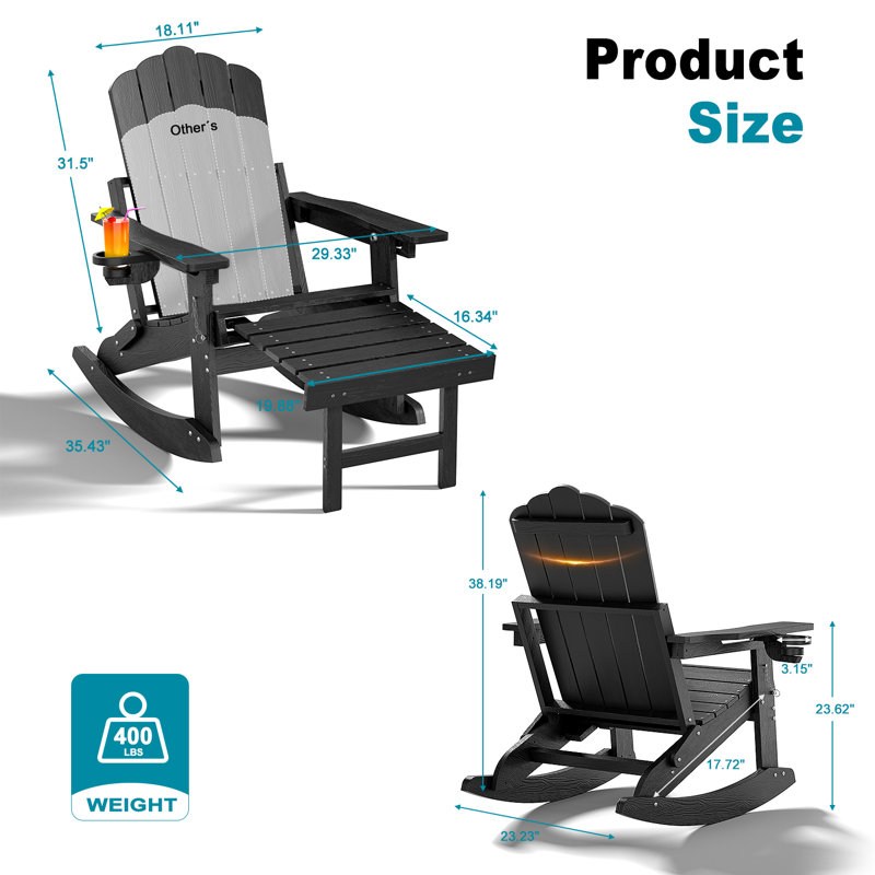 HDPE Folding And Adjustable Adirondack Chair With Ottoman, Black, 2