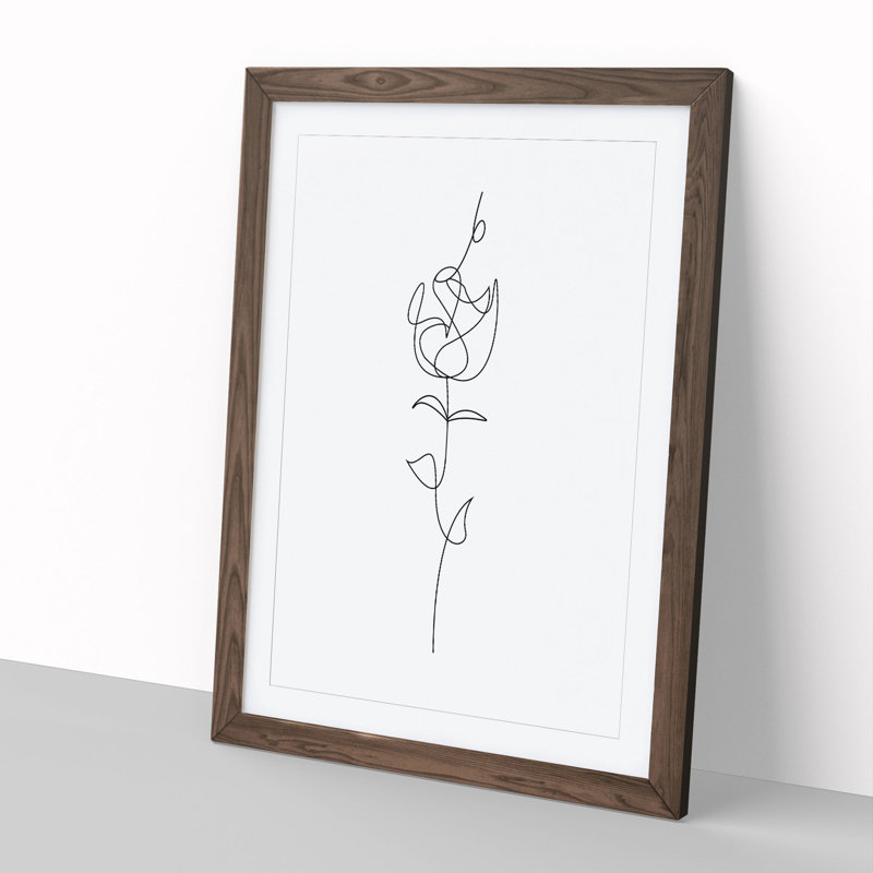 Line Flower - Picture Frame Drawing, 36cm H x 27cm W x 2cm D, Walnut Framed