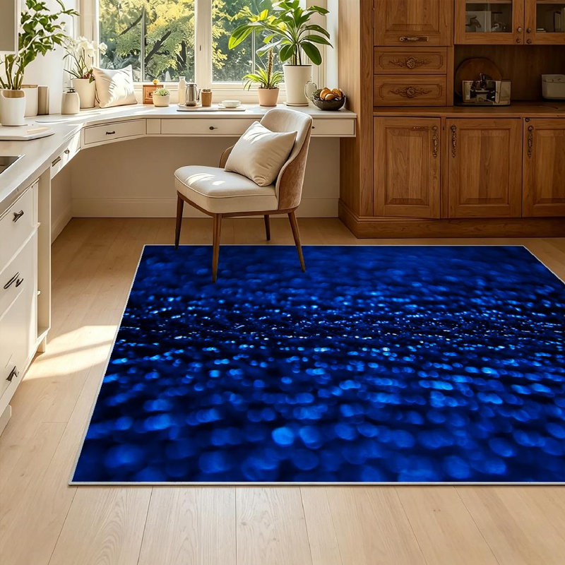 Blue Cobalt Water Drop Abstract Wet Backdrop Bright Machine Washable Indoor Area Rug, Rectangle 55" x 79"