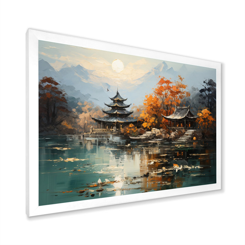 Art asiatique, paysage impérial III - impression, H 12 po x l 20 po x P 1 po, Cadre photo blanc