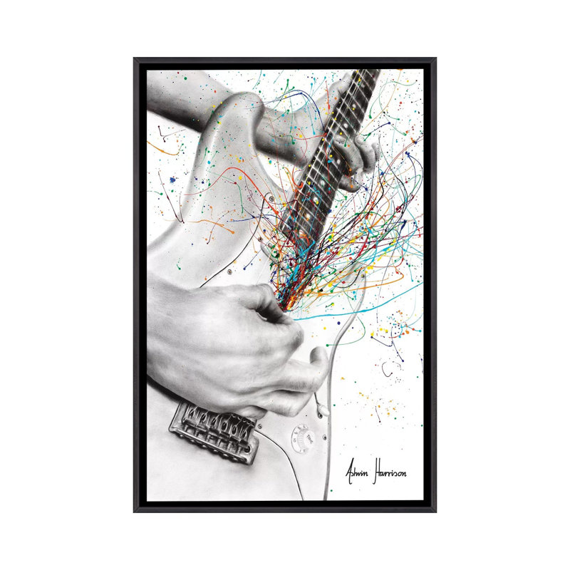 La guitare solo par Ashvin Harrison - impression, Toile avec cadre noir patiné, Aucun mat, H 26 po x l 18 po x 1,5 po