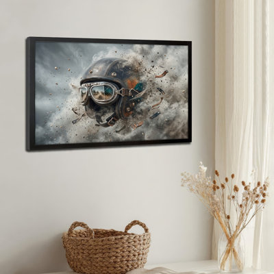 Art mural sur toile noir encadré pour le salon, la chambre à coucher, le bureau ou le vestibule - décoration murale décorative avec aviateur rétro