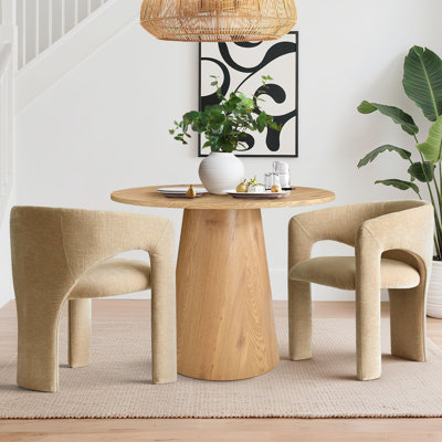 35" Round Pedestal Dining Set With Upholstered Chairs
