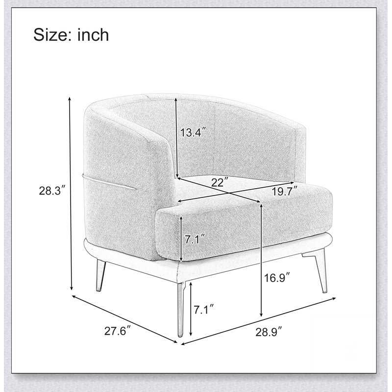 Fauteuil demi-tonneau moderne avec accoudoirs rembourrés, Lin moutarde