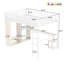 Grain de bois blanc, grand lit mezzanine en métal, bureau, garde-robe, rangement, grand lit, petits espaces