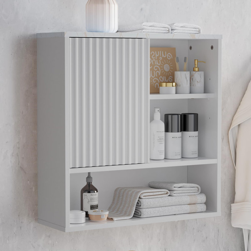 Armoire de salle de bain murale cannelée, Blanc