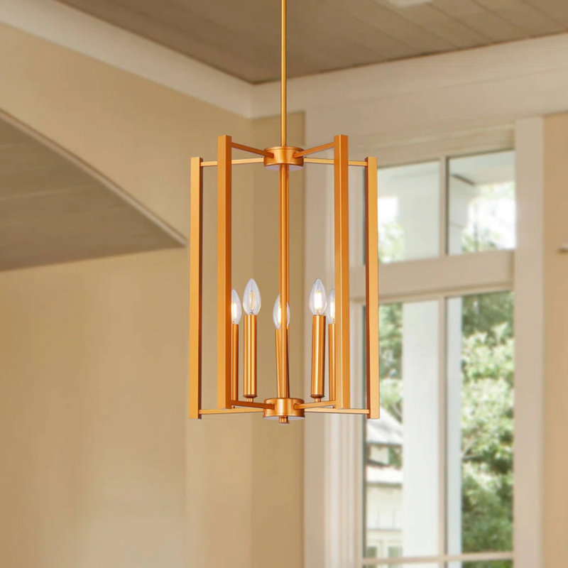 Luminaire suspendu géométrique à 5 lumières Kynsli, Or