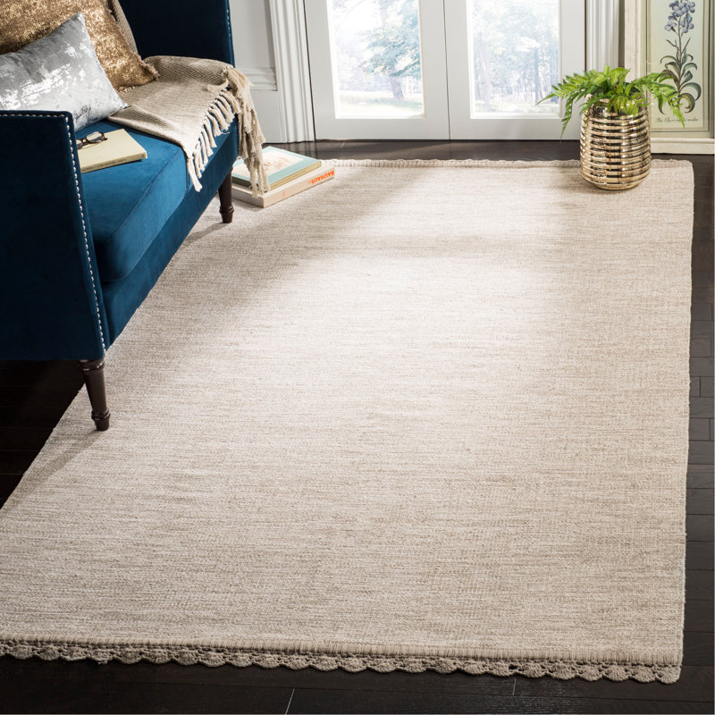 Tapis beige en coton tissé à plat à la main Mohnton, Rectangle 5 pi x 8 pi