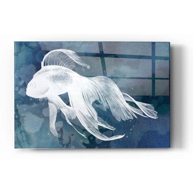 «Indigo Fish I» par Grace Popp, art mural en verre acrylique, H 24 po x l 36 po x P 0,2 po