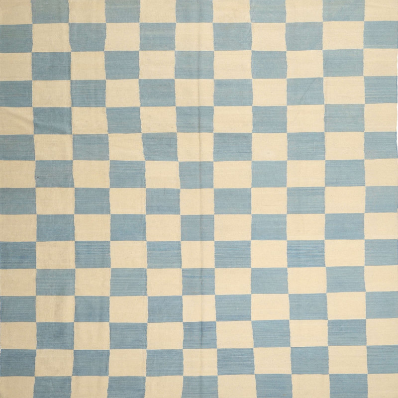 Tapis de surface bleu/crème contemporaine, Carré 5 pi
