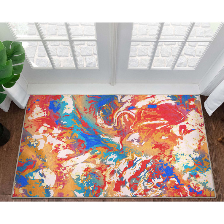  Abstract Harmony Modern Boho Marble Multi Colour Flat-Weave Area Rug