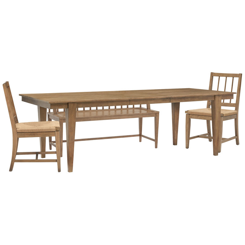 Extendable Rectangular Dining Table With 4 Grey Side Chairs, 4 Pcs: Table, 2 Chairs, Bench