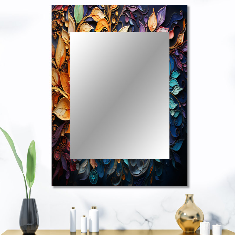 Art coloré indien coloré, Rangoli I - miroir d'art indien, miroir mural unique mondial, impression sur métal, 40 po x 30 po