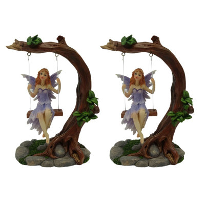 "2-PC Set" ICE ARMOR 5.5"H Pink Fairy on the Swing Figurine Figurine Statue Ornament Home/Room Decor and Perfect Gift Ideas for House Warming, Holidays and Birthdays Great Collectible Addition