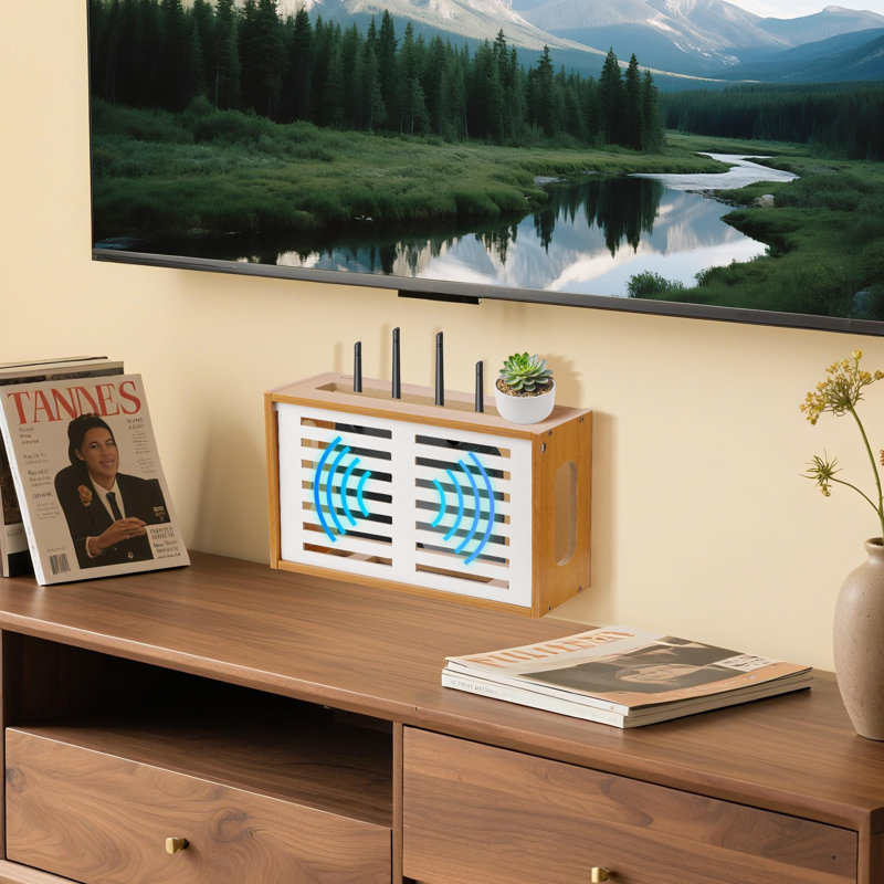 Support mural pour tablette de toupie, boîte de rangement pour hifi et boîte de rangement pour modems avec trous pour câbles, organisateur de gestion des câbles pour toupie, modem