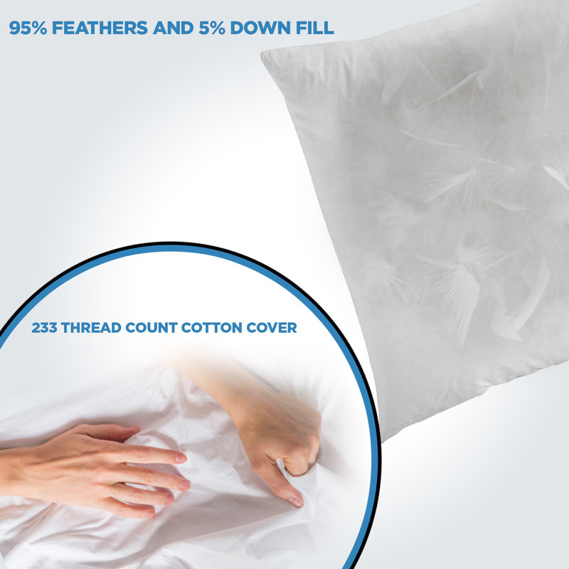 12" x 14" White Cotton Feather Down Lumbar Pillow