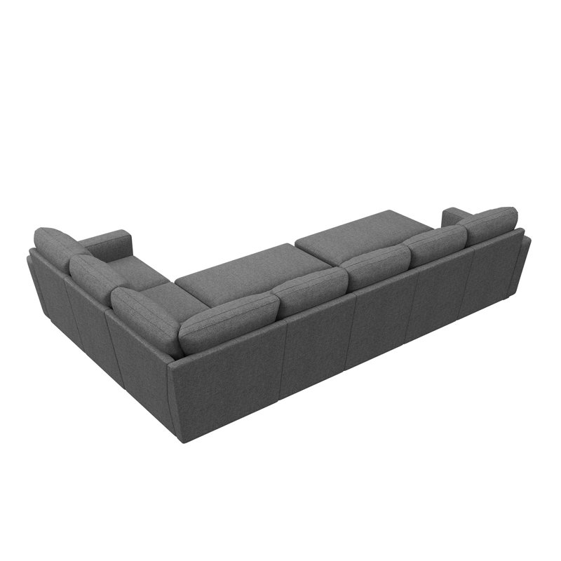 Caren L-shaped Sleeper Sectional Modular Sofa Bed With Storage Seat, Gray Polyester