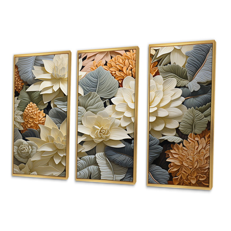 Ensemble de décorations murales Nature S Bouquet Of Wonders - Plantes, Cadre flottant doré, H 40 po x l 60 po x P 1 po