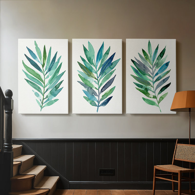 Palm Frond Flow I - Toile tendue avec châssis sur mesure - 3 pièces, H 12 po x l 24 po, Impression sans cadre