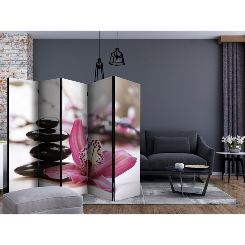 Gaudet 225 cm W x 172 cm H 5 - Panel Solid Wood Folding Room Divider