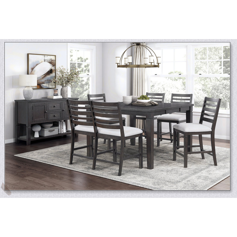 Ensemble de salle à manger à hauteur de comptoir 6 pièces Classic avec finition espresso foncé, table extensible pour un repas élégant et fonctionnel