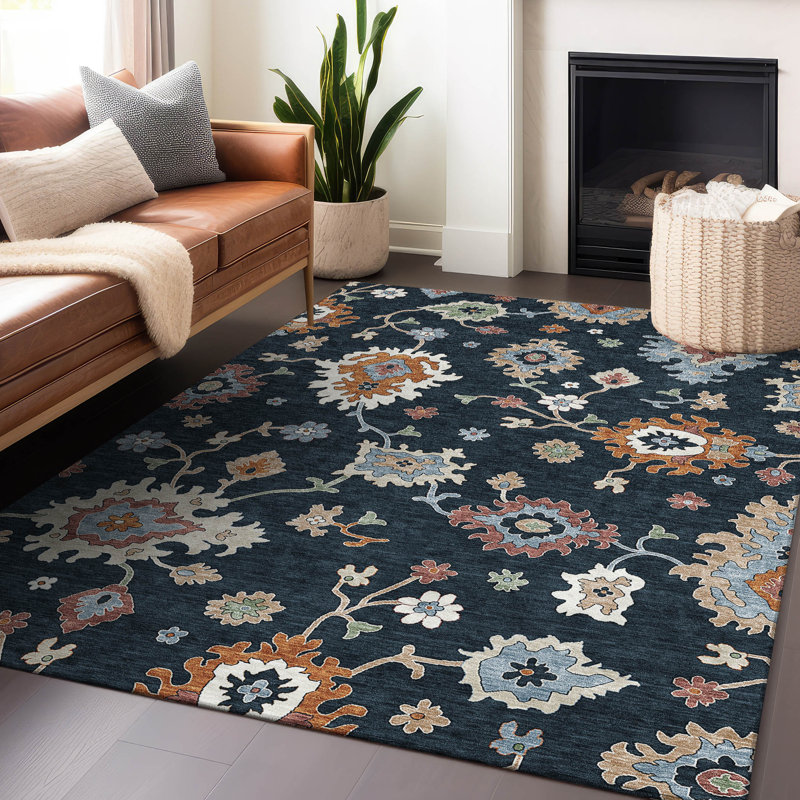Premium Machine Washable Prisco Black Rug, Rectangle 3' x 5'