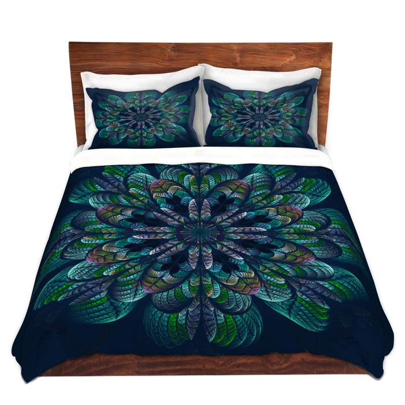 Polyester Floral Duvet Cover, 1 Twin Duvet Cover + 1 Standard Sham, Blue/Green/White