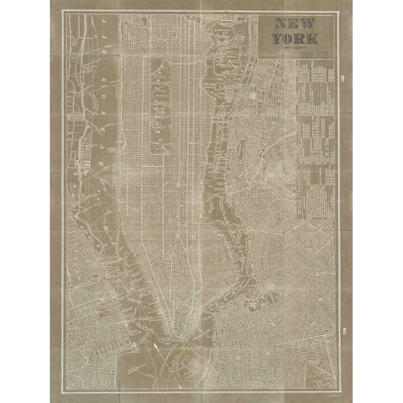 «Blueprint Map New York Taupe», reproduction sur toile tendue, H 32 po x l 24 po