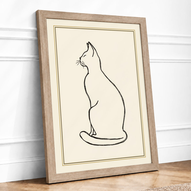 Seated Cat Minimalist - Framed Print, A1 - 84.1 x 59.4 cm, Oak