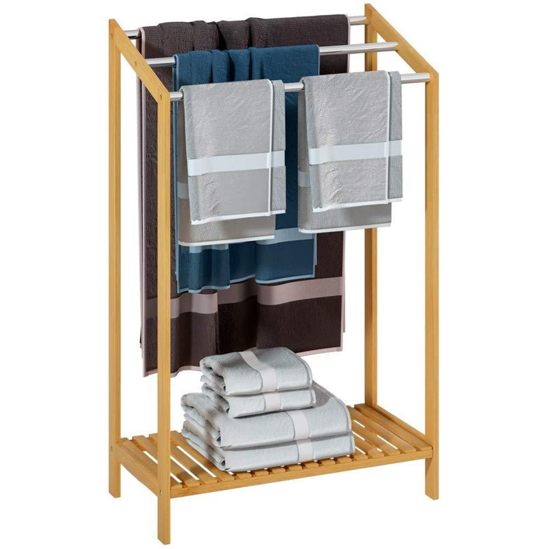 Towel Rack Bamboo with Floor Shelf