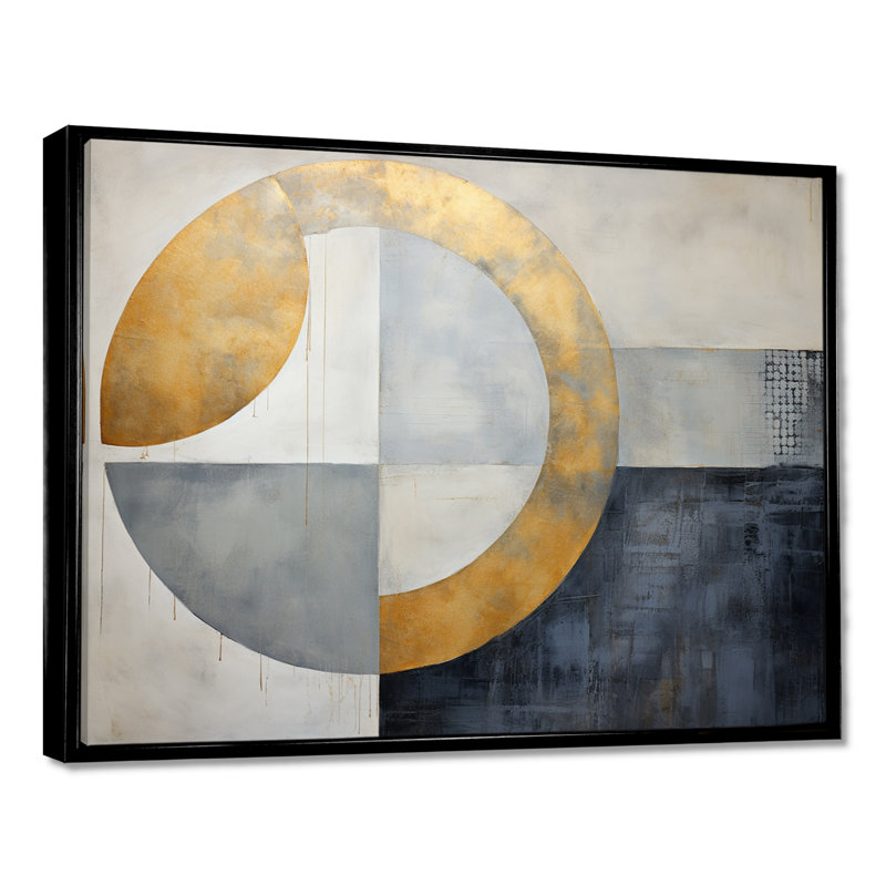 La naissance du soleil doré - Minimalisme, art mural, Toile avec cadre flottant noir, H 16 po x l 32 po x P 1 po