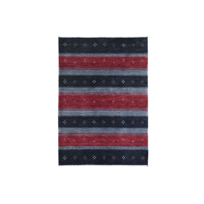 Tapis oriental rectangulaire noir en laine tissé à la main 4 pi 0 po x 6 pi 1 po - MOA10266239
