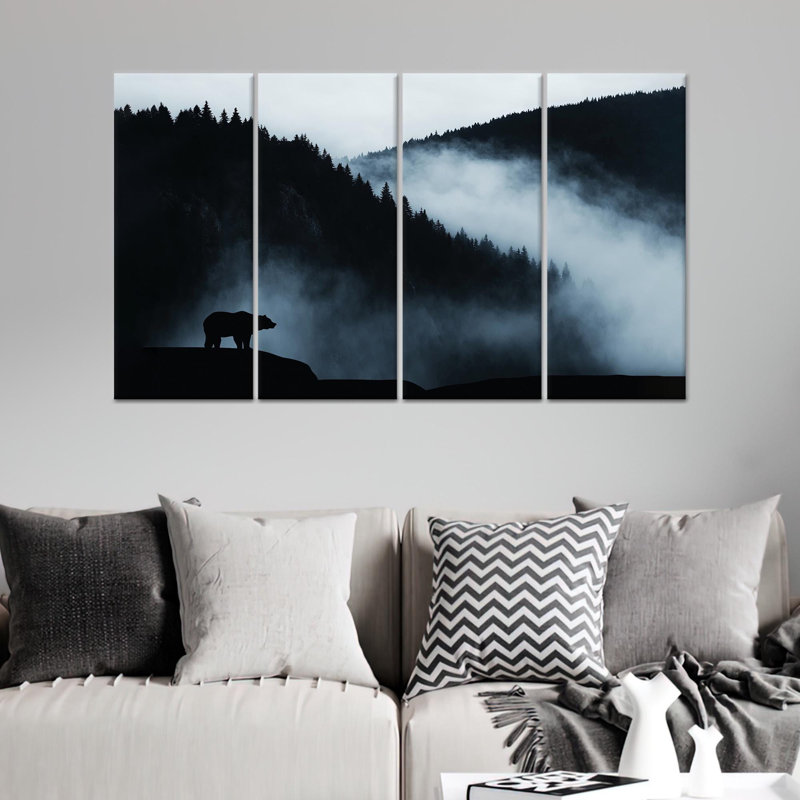 «Foggy Forest Bear», reproduction d'art sur toile, toile de fond 4P, H: 55,1 po x l: 78,7 po