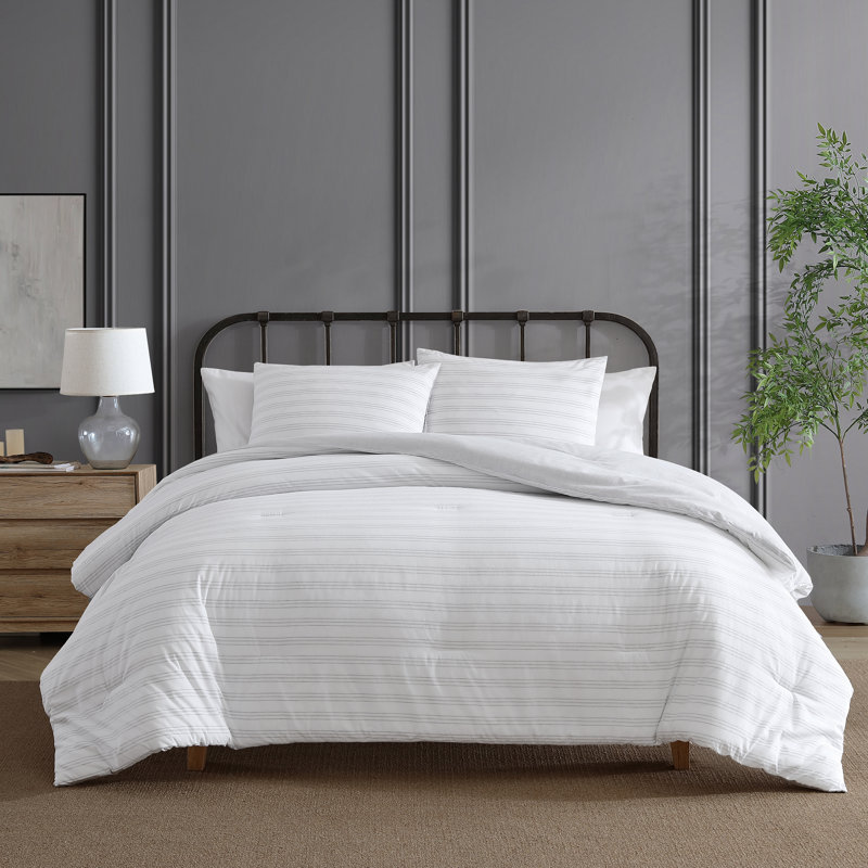 Ensemble d'édredon réversible en mélange de coton Easy Eco, Édredon très grand et 2 taies décoratives, Gris