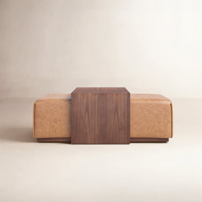 Repose-pieds en cuir italien véritable avec table en noyer Jarmo