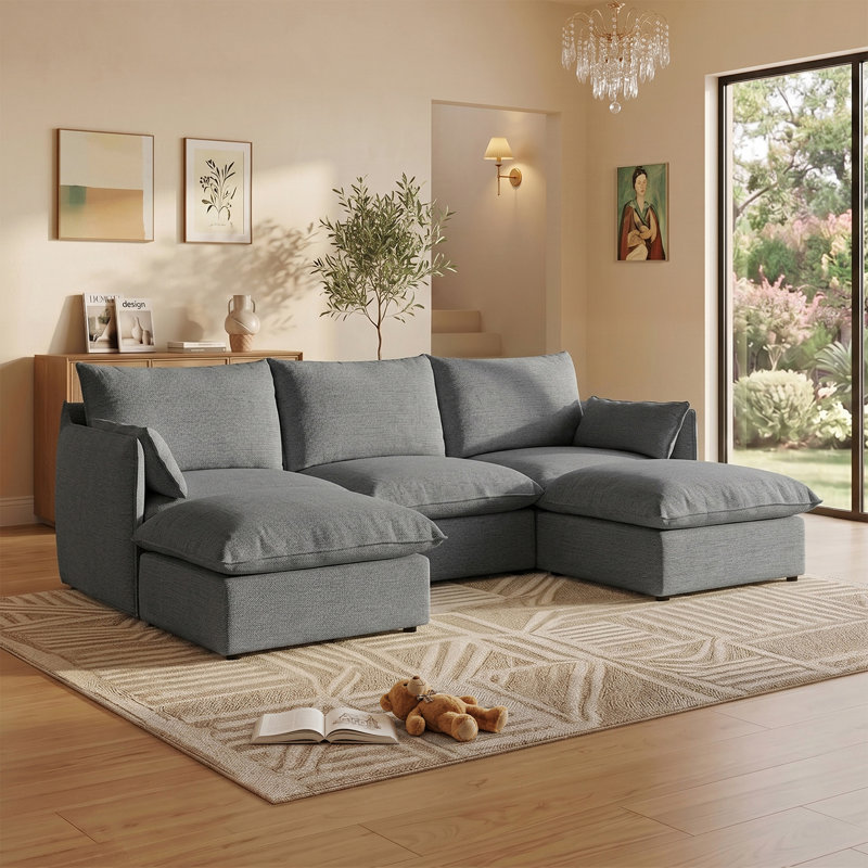 Canapé rembourré Cloud, canapé modulaire 5 places modulaire, canapé confort rembourré de duvet moderne avec 2 repose-pieds et housse romvable pour le salon, siège profond