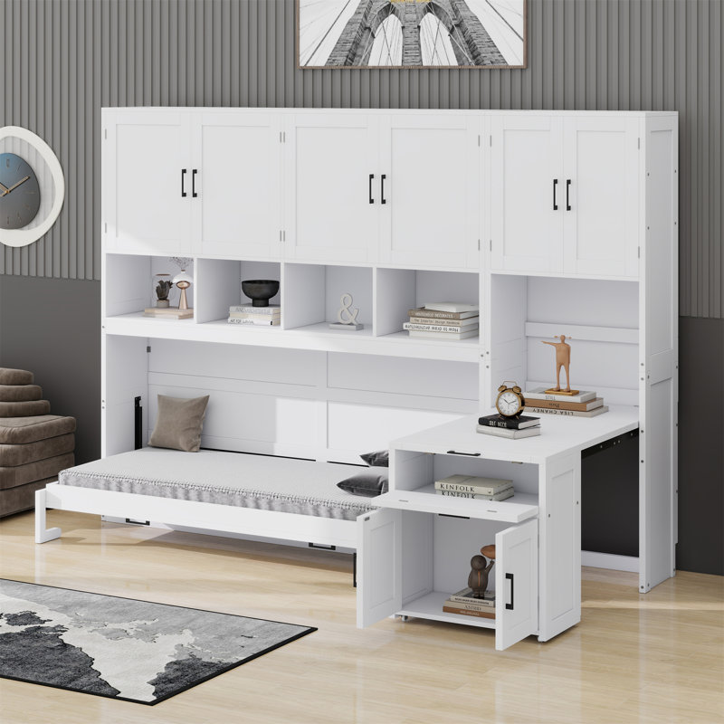 Lit escamotable mural avec placard et bureau Murphy, Blanc