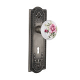 Meadows Plate with Decorative Keyhole and White Rose Porcelain Door Knob