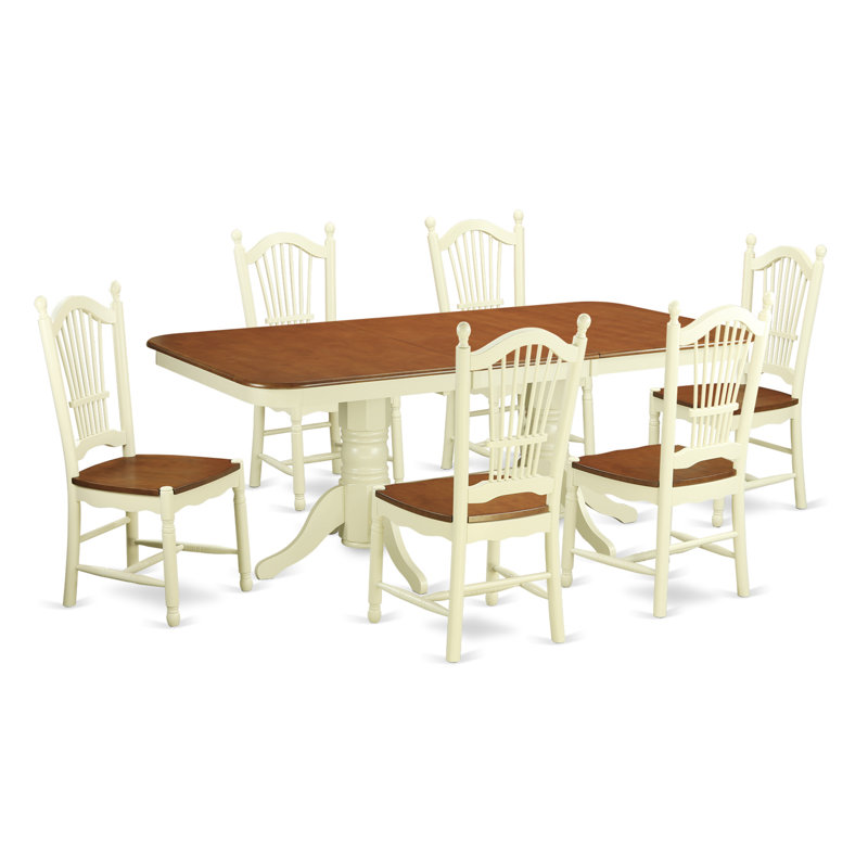 Ensemble de meubles de salle à manger 7 pièces comprenant une table de cuisine rectangulaire avec rallonge papillon et 6 chaises de salle à manger, 40 x 78 pouces, babeurre et cerise
