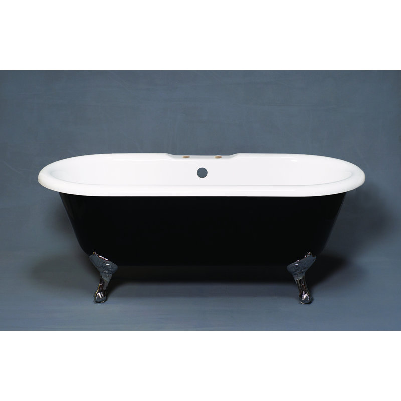 The Black and White 66 in. Double Ended Clawfoot Acrylic Tub with 7 in. Deck Mount Faucet Holes by Strom Living, Matte Nickel