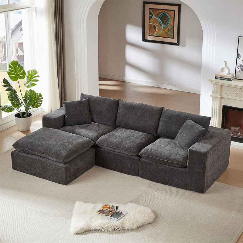 Modern Chenille Cloud Sofa, Dark Gray Corduroy