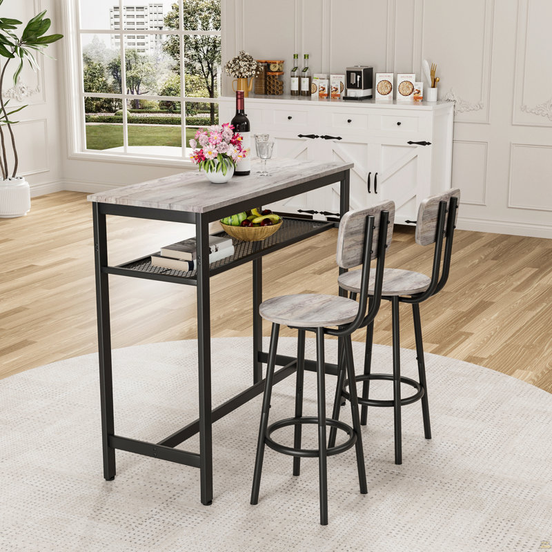 Ensemble de table de bar et de chaises, table carrée avec 2 tabourets, ensemble de pub pour 2 personnes, petit-déjeuner peu encombrant pour la cuisine, salon, salle de fête, gris