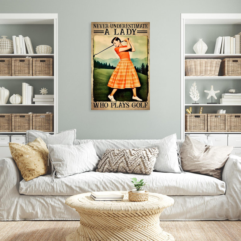Une dame qui joue au golf, H 20 po x l 16 po x P 1,25 po