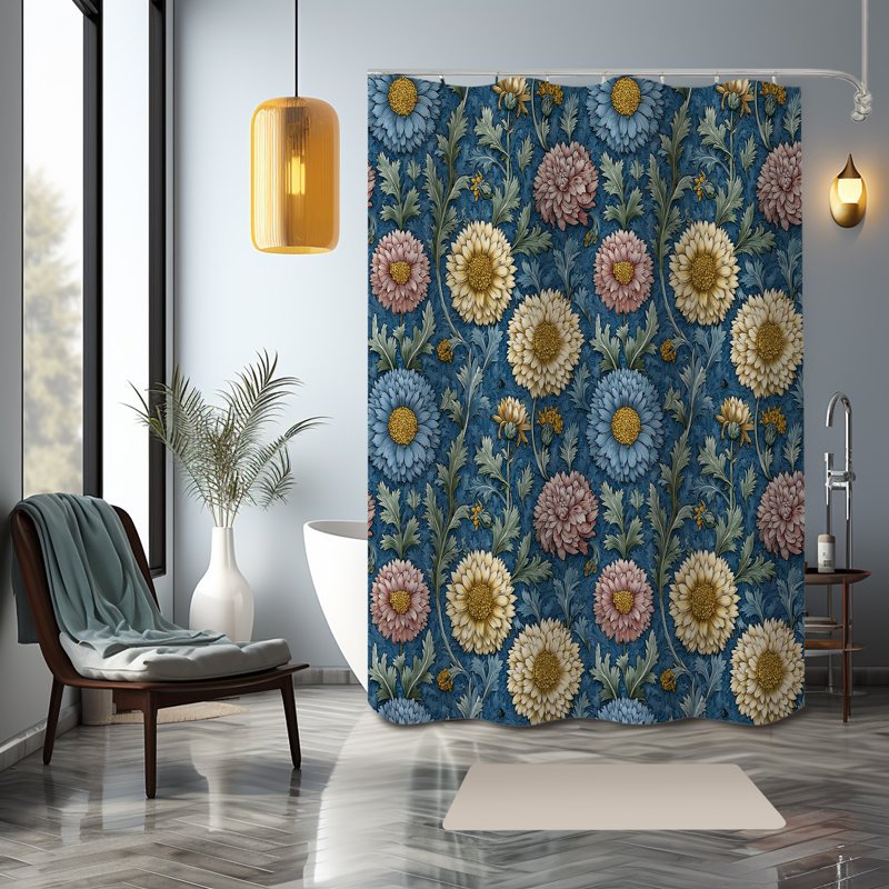 Rideau de douche Midnight Bloom - Décoration de salle de bain romantique rétro, H 90 po x l 71 po