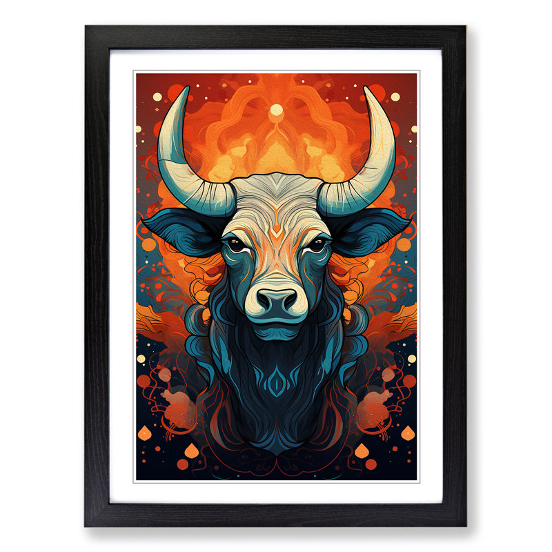 Taurus Zodiac Colour Field Art - Framed Print, 34cm H x 25cm W, Black Framed