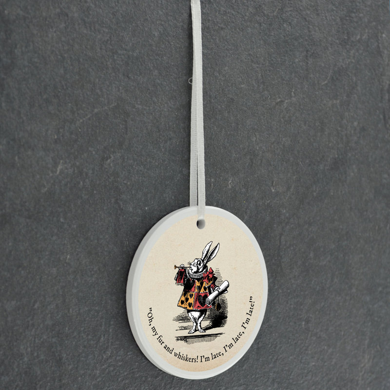 Oh My Fur and Whiskers Im Late Circle Shaped Ceramic Ornament Bauble