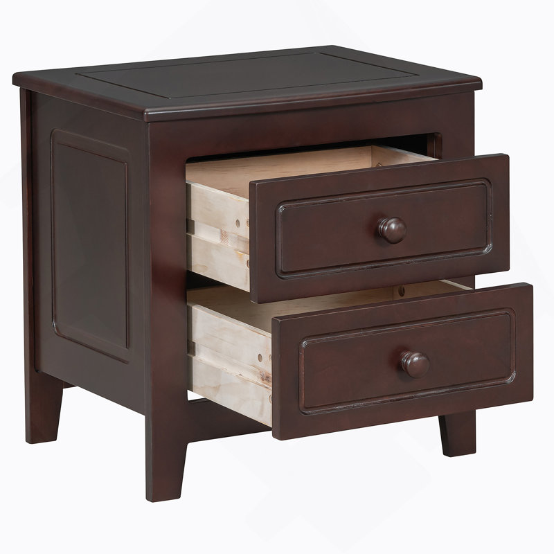 2-Drawer Nightstand, Mid Century Retro, Dark Walnut, Walnut