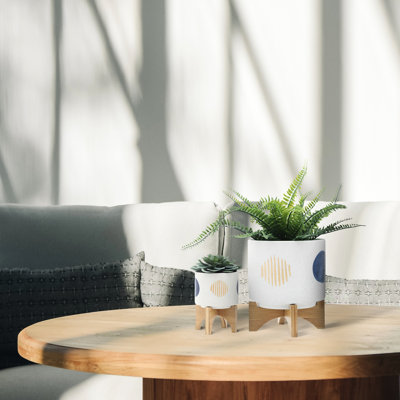 Pot à fleurs en céramique avec support - Succulent Welcome Home White Garden