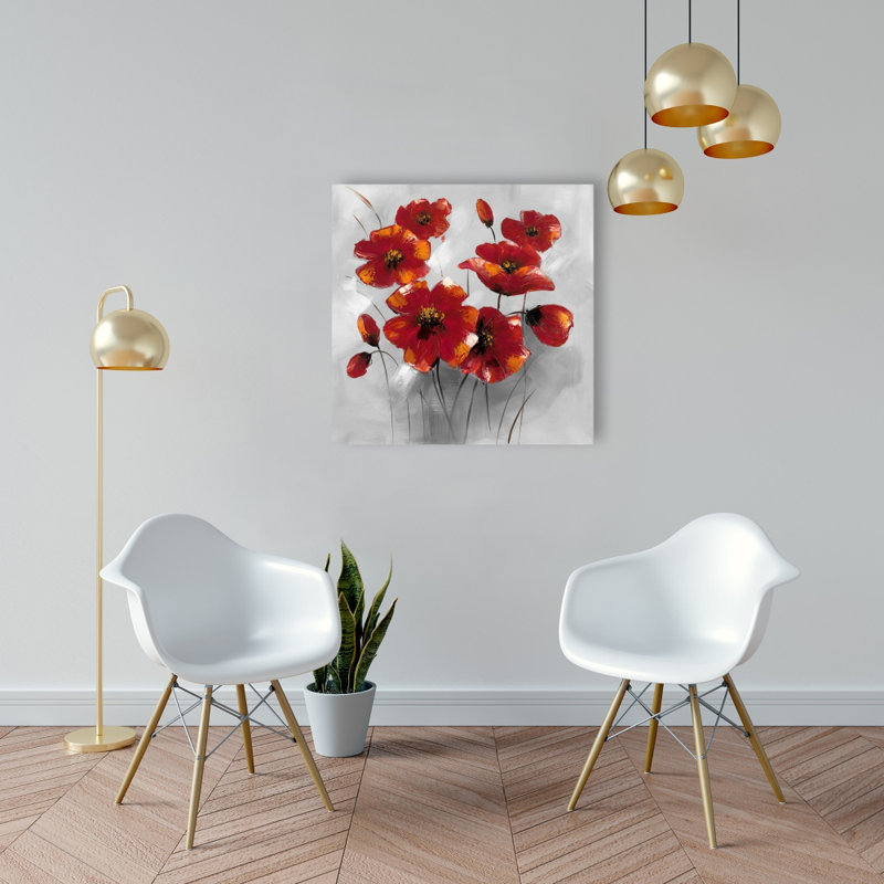 Gray Floral Anemone Flowers Canvas | Botanical Home Decor